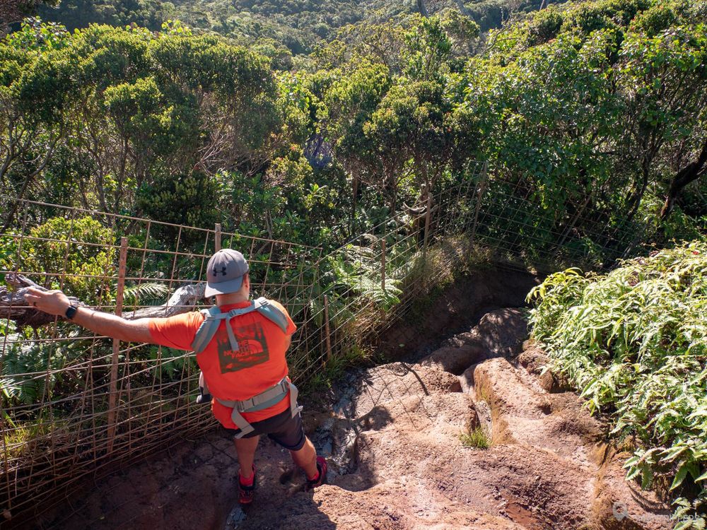 Descente glissante sur le Pihea Trail.