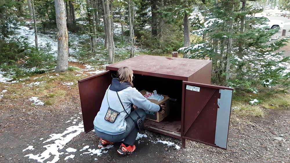 Je fini de ranger nos affaires dans le casier à ours.