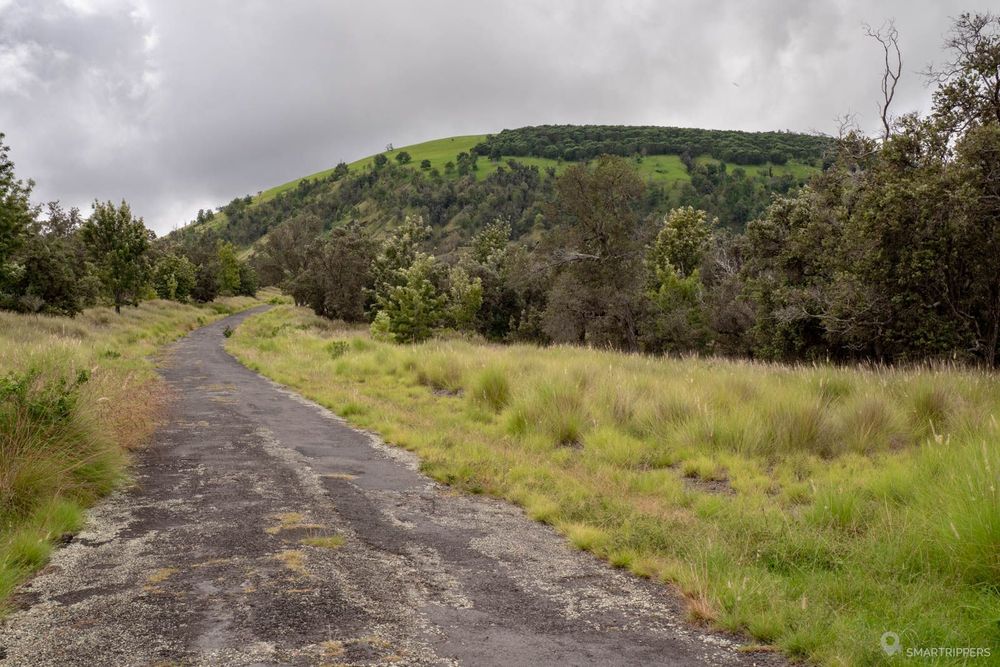 La route goudronnée monte jusqu'au pied du cône volcanique.