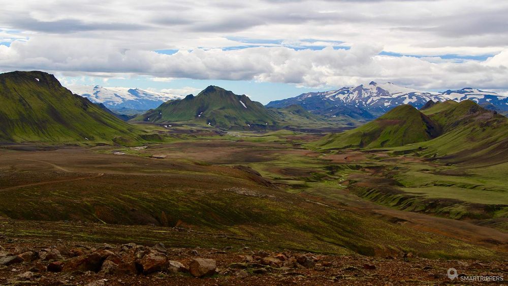 Le superbe panorama sur les hauteurs du lac Álftavatn.
