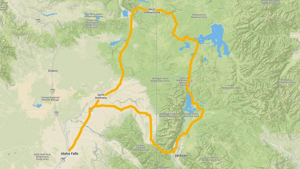 Boucle possible entre Grand Teton et Yellowstone en passant par Idaho Falls.