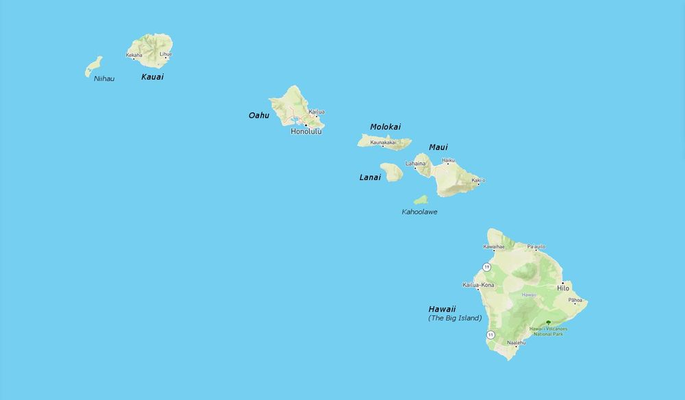 Les 8 îles principales de l'archipel d'Hawaî