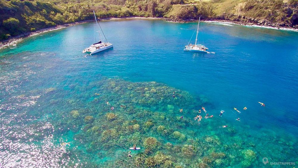 La jolie baie d'Honolua vue du ciel.