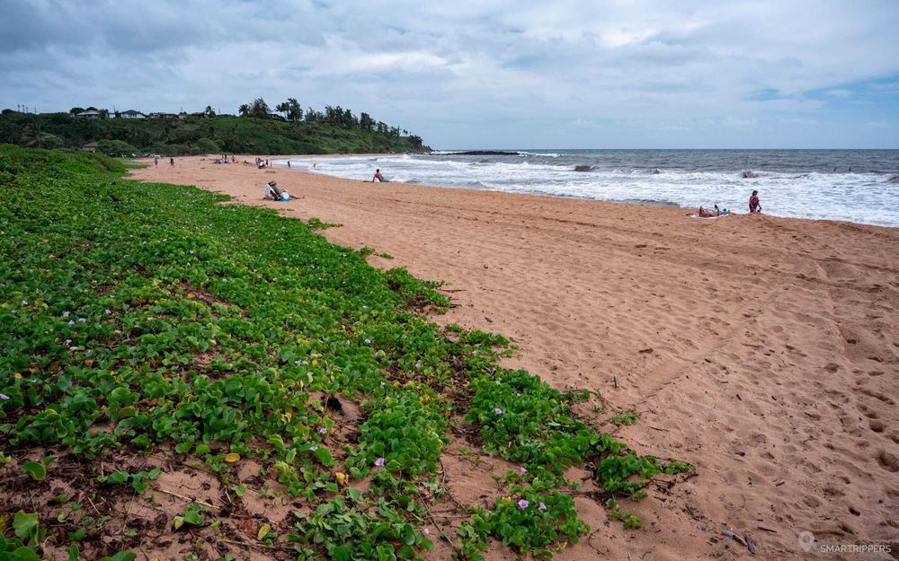 La longue Keālia beach souvent balayée par les vagues.