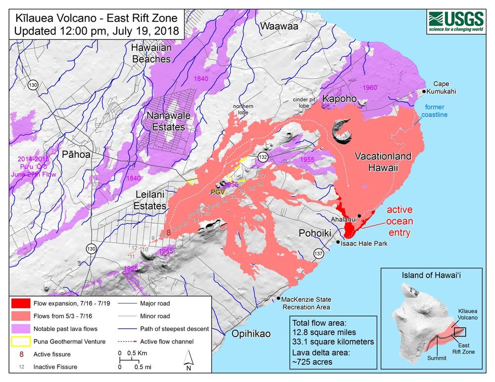 L'état des coulées au 19 juillet 2018. Credit: U.S. Geological Survey.