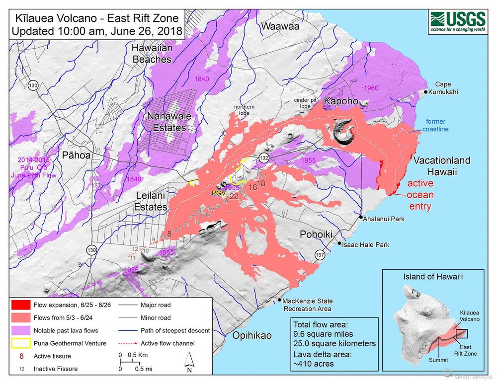 L'état des coulées au 26 juin 2018. Credit: U.S. Geological Survey.