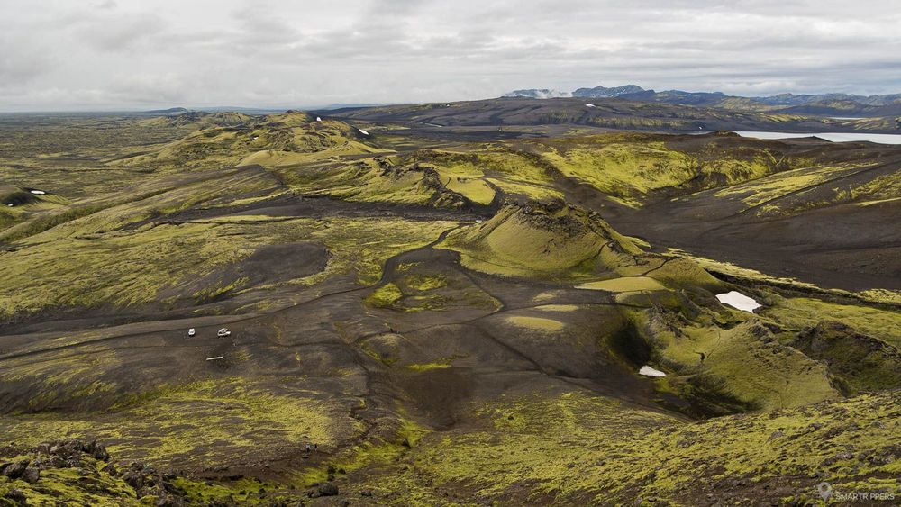 Vue d'ensemble de la partie sud-ouest du Lakagígar depuis le sommet du Laki en 2016.