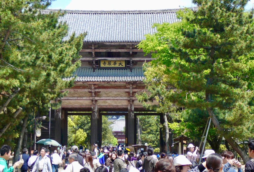 La porte Nandai-man menant au grand complexe du Todai-ji. Il y foule dans la grande allée!