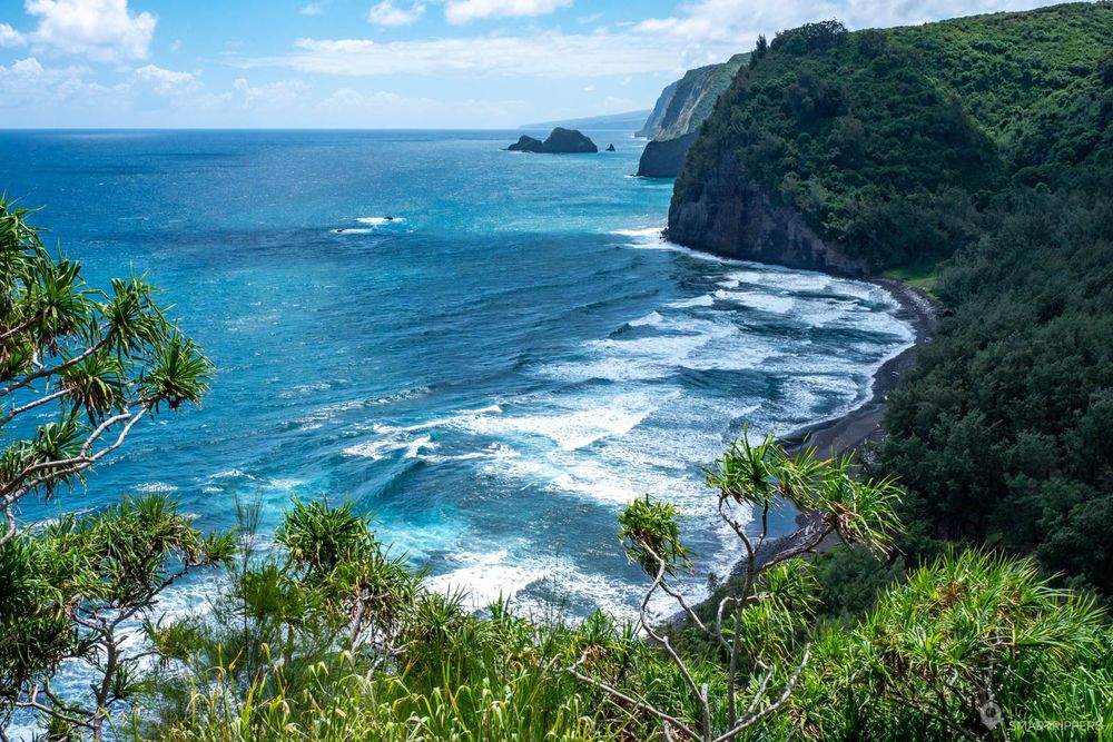 Vue depuis le trail qui descend vers la plage