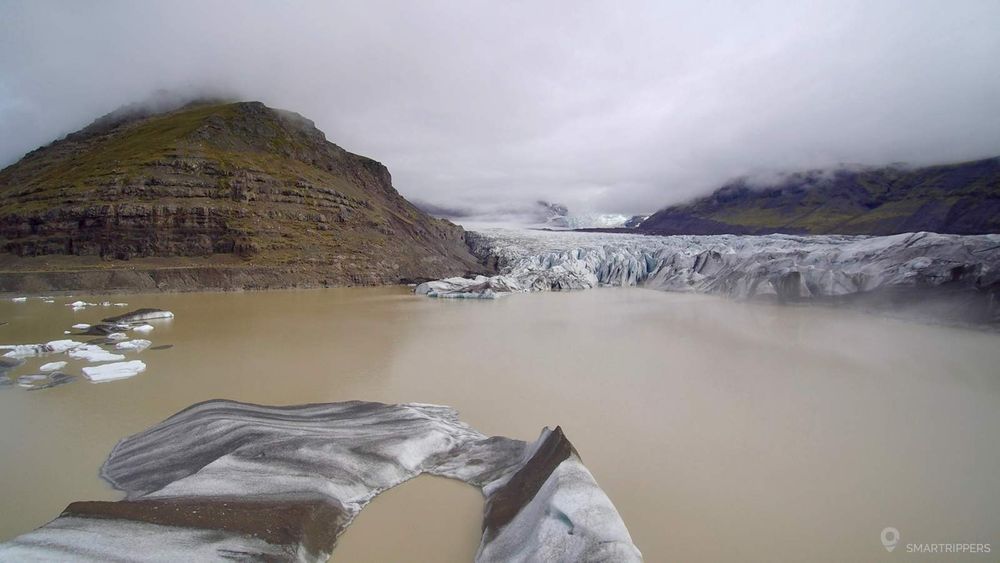 The lake is formed by the melting of the glacier