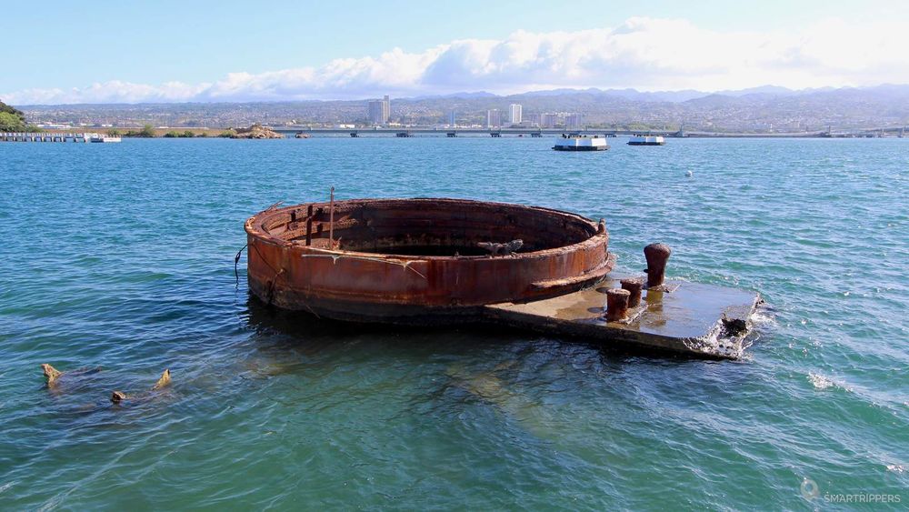 Reste de la base d'une tourelle de l'USS Arizona