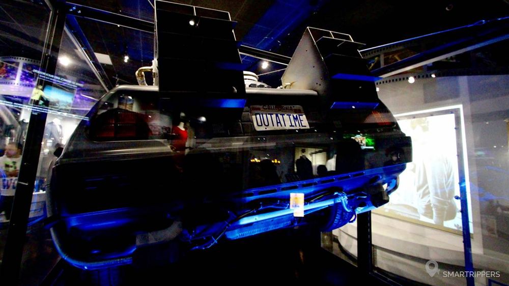 The DeLorean seen from behind
