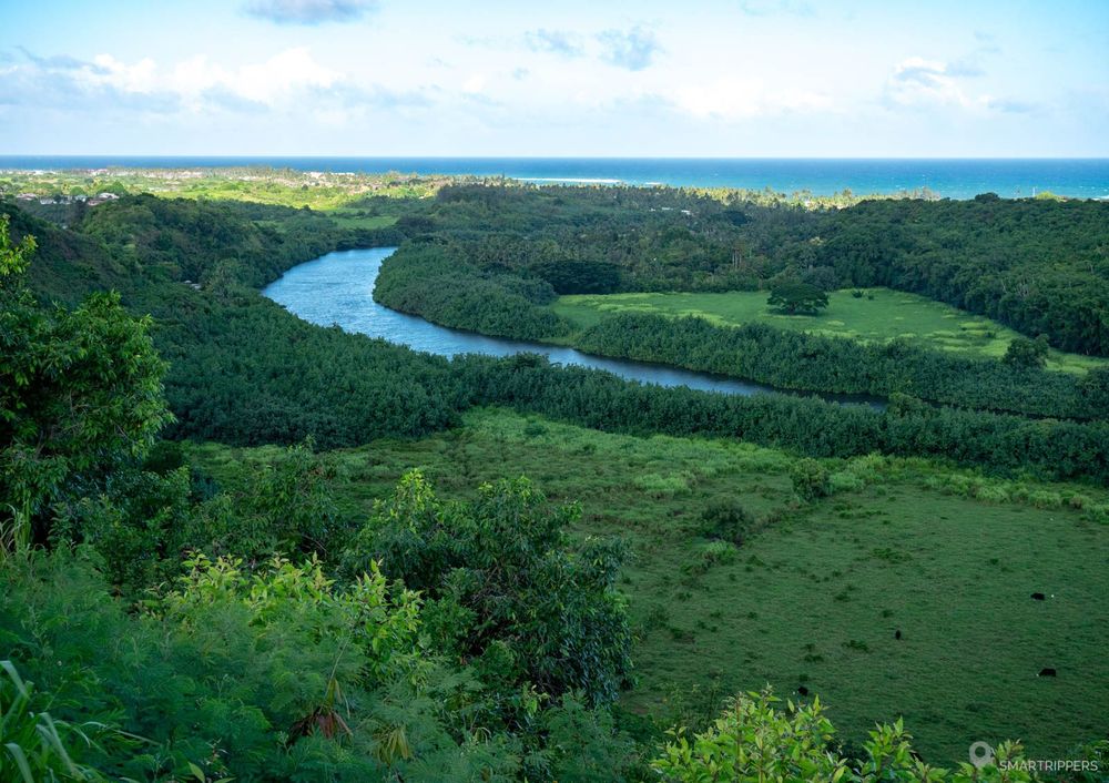 Vue sur la Wailua River depuis le Poliahu Heiau