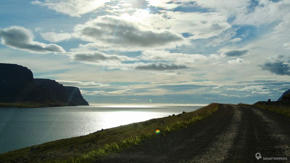 Sunset at the edge of the Tálknafjörður fjord.